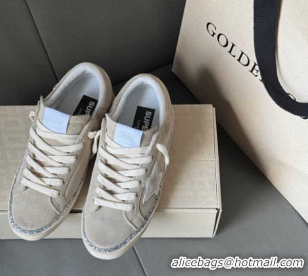 Best Grade Golden Goose Super-Star Sneakers in grey suede with silver-tone glitter trim 50429046