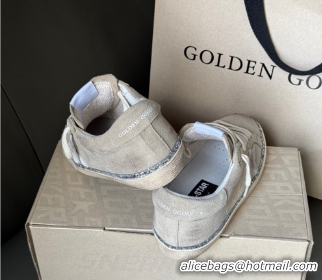 Best Grade Golden Goose Super-Star Sneakers in grey suede with silver-tone glitter trim 50429046