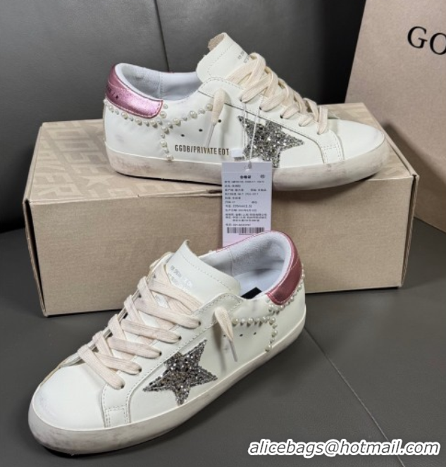 Most Popular Golden Goose Super-Star Sneakers in white leather with pearls 50429049