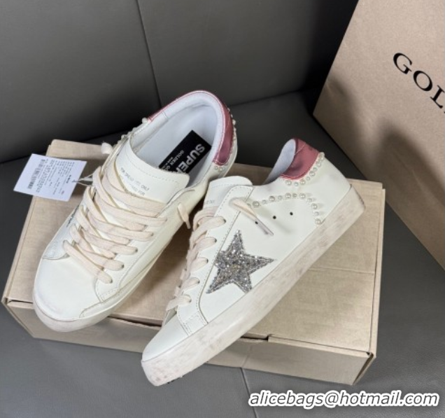 Most Popular Golden Goose Super-Star Sneakers in white leather with pearls 50429049
