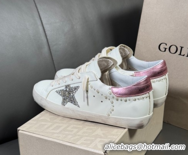 Most Popular Golden Goose Super-Star Sneakers in white leather with pearls 50429049