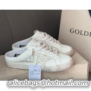 Charming Golden Goose Super-Star Sabot Sneaker Mules in White Leather with Pearls 0429051