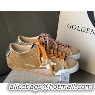 Classic Hot Golden Goose Women's True-Star Sneakers in tobacco-colored brown suede with white star and gold-tone heel ta