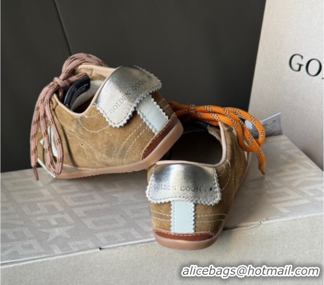 Classic Hot Golden Goose Women's True-Star Sneakers in tobacco-colored brown suede with white star and gold-tone heel ta