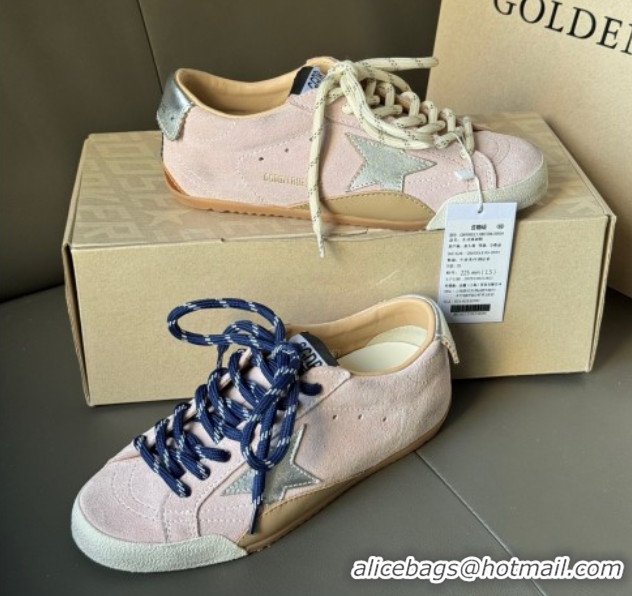 Shop Cheap Golden Goose Women's True-Star Sneakers in pastel pink suede with white star and silver-tone heel tab 5042905