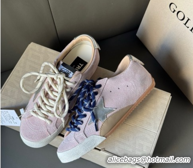 Shop Cheap Golden Goose Women's True-Star Sneakers in pastel pink suede with white star and silver-tone heel tab 5042905