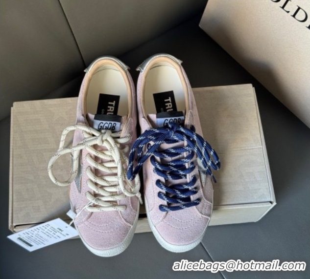Shop Cheap Golden Goose Women's True-Star Sneakers in pastel pink suede with white star and silver-tone heel tab 5042905