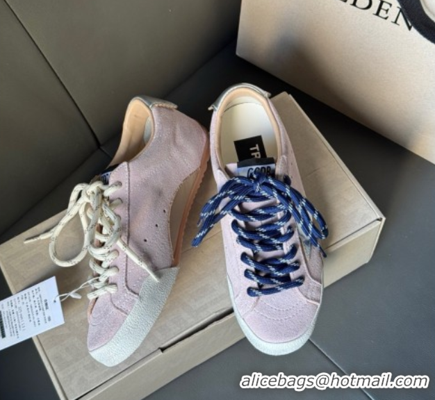 Shop Cheap Golden Goose Women's True-Star Sneakers in pastel pink suede with white star and silver-tone heel tab 5042905