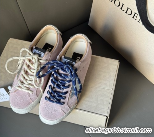 Shop Cheap Golden Goose Women's True-Star Sneakers in pastel pink suede with white star and silver-tone heel tab 5042905