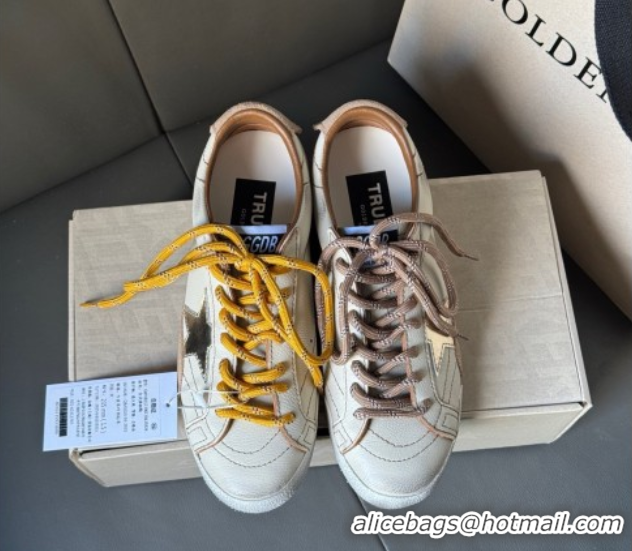 Good Quality Golden Goose Women's True-Star Sneakers in white nappa leather with gold star and beige suede heel tab 5042