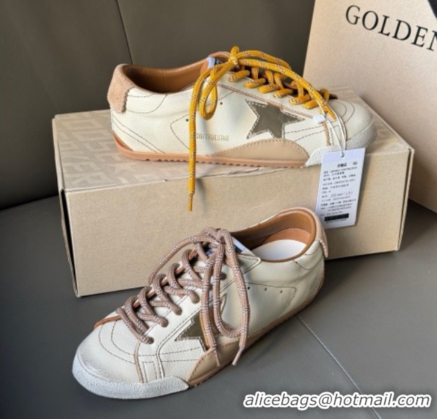 Good Quality Golden Goose Women's True-Star Sneakers in white nappa leather with gold star and beige suede heel tab 5042