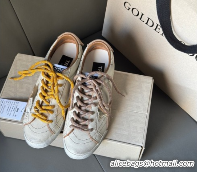 Good Quality Golden Goose Women's True-Star Sneakers in white nappa leather with gold star and beige suede heel tab 5042