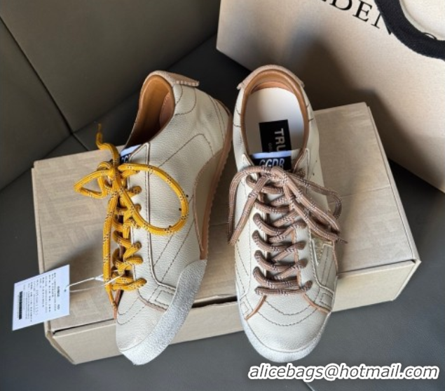 Good Quality Golden Goose Women's True-Star Sneakers in white nappa leather with gold star and beige suede heel tab 5042