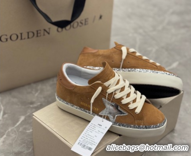 Low Price Golden Goose Women's Hi Star Sneakers in brown suede with silver leather star and leather heel tab 50429055