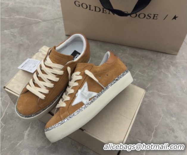 Low Price Golden Goose Women's Hi Star Sneakers in brown suede with silver leather star and leather heel tab 50429055
