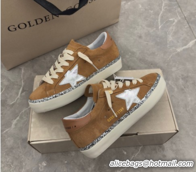 Low Price Golden Goose Women's Hi Star Sneakers in brown suede with silver leather star and leather heel tab 50429055