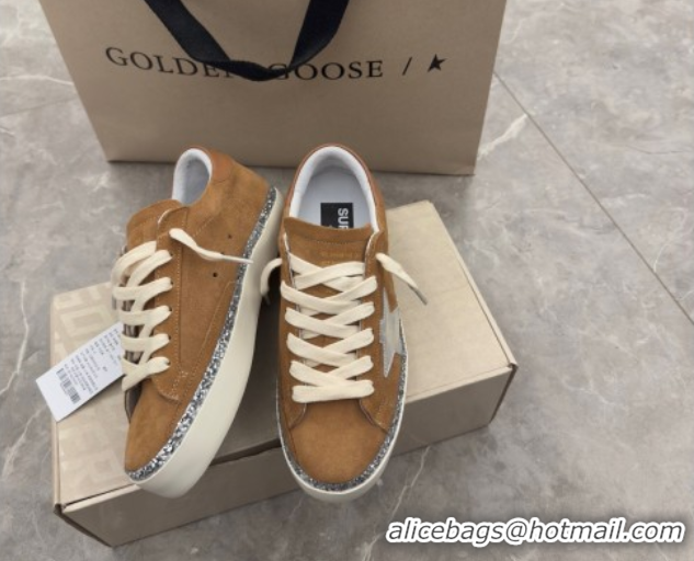 Low Price Golden Goose Women's Hi Star Sneakers in brown suede with silver leather star and leather heel tab 50429055