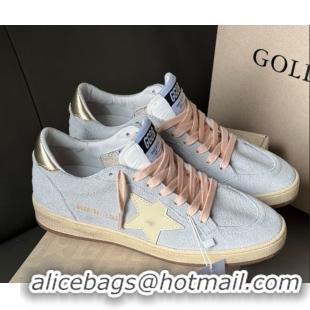 Cheap Price Golden Goose Women's Ball Star Sneakers in powder-blue suede with cream-colored leather star 0605001
