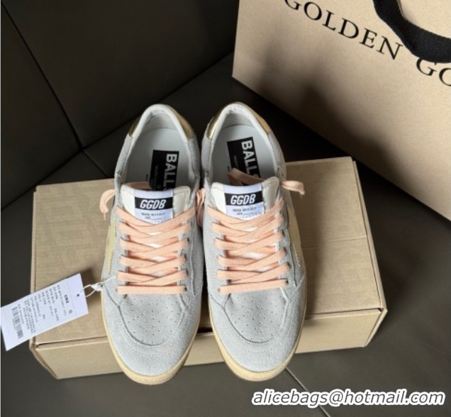 Cheap Price Golden Goose Women's Ball Star Sneakers in powder-blue suede with cream-colored leather star 0605001