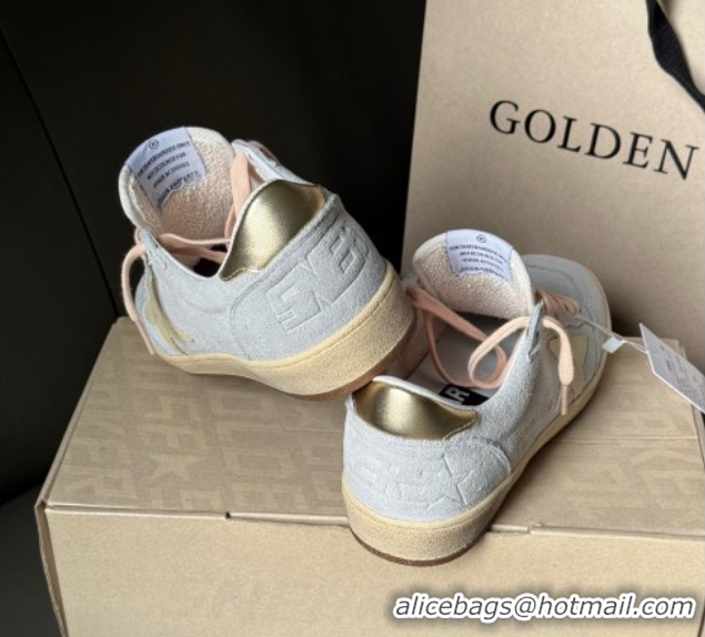 Cheap Price Golden Goose Women's Ball Star Sneakers in powder-blue suede with cream-colored leather star 0605001
