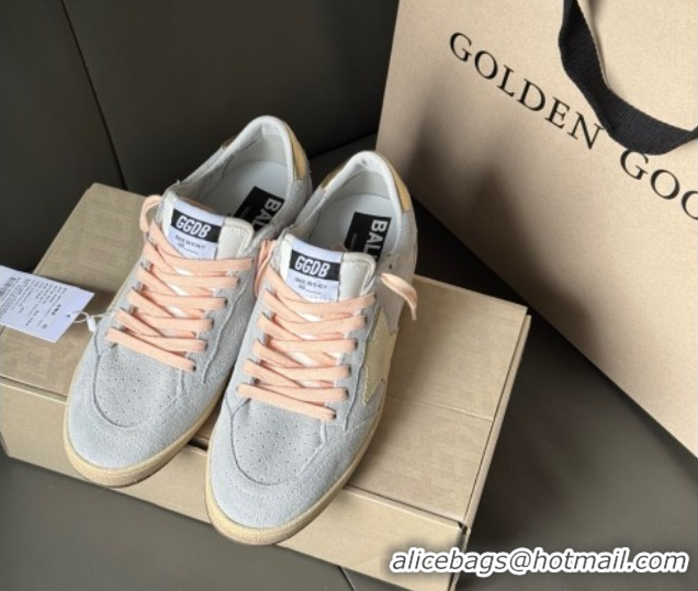 Cheap Price Golden Goose Women's Ball Star Sneakers in powder-blue suede with cream-colored leather star 0605001