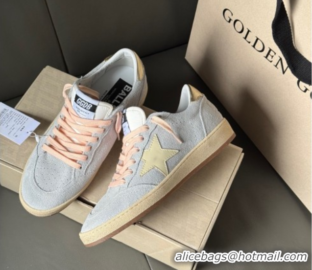 Cheap Price Golden Goose Women's Ball Star Sneakers in powder-blue suede with cream-colored leather star 0605001
