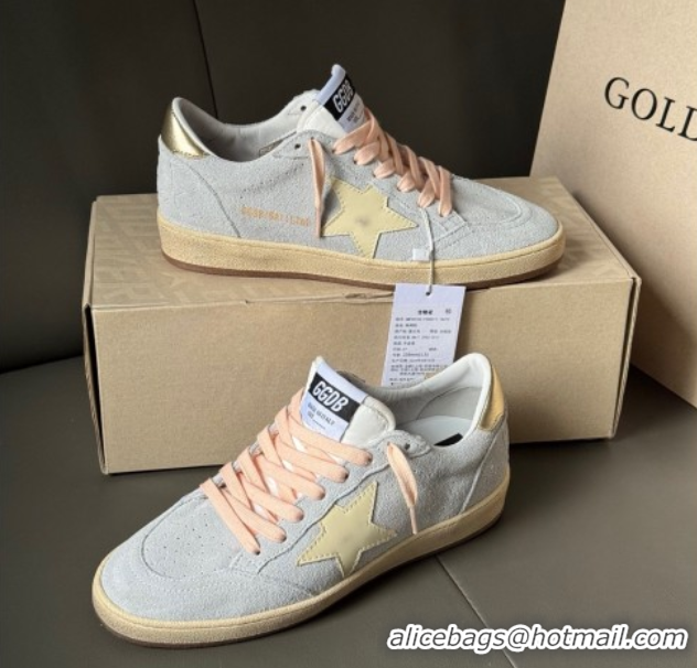 Cheap Price Golden Goose Women's Ball Star Sneakers in powder-blue suede with cream-colored leather star 0605001