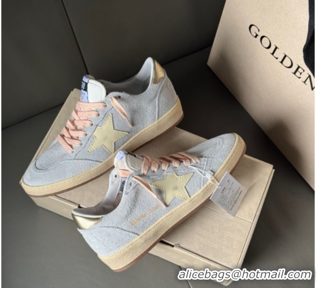 Cheap Price Golden Goose Women's Ball Star Sneakers in powder-blue suede with cream-colored leather star 0605001