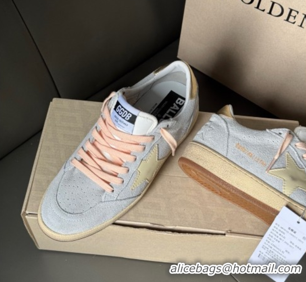 Cheap Price Golden Goose Women's Ball Star Sneakers in powder-blue suede with cream-colored leather star 0605001