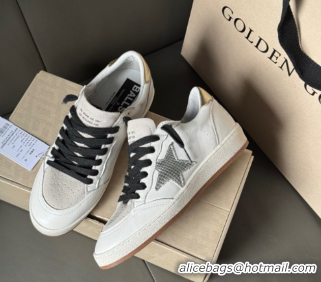 Big Discount Golden Goose Ball Star Sneakers in white leather and grey suede with metallic leather star 50605002