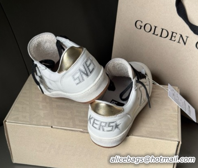 Big Discount Golden Goose Ball Star Sneakers in white leather and grey suede with metallic leather star 50605002