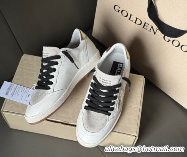 Big Discount Golden Goose Ball Star Sneakers in white leather and grey suede with metallic leather star 50605002