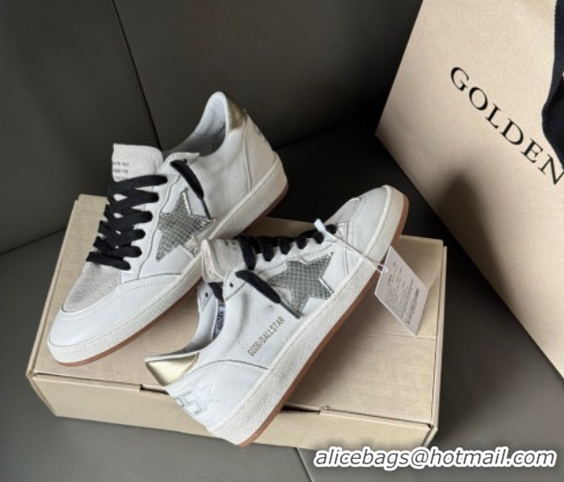 Big Discount Golden Goose Ball Star Sneakers in white leather and grey suede with metallic leather star 50605002