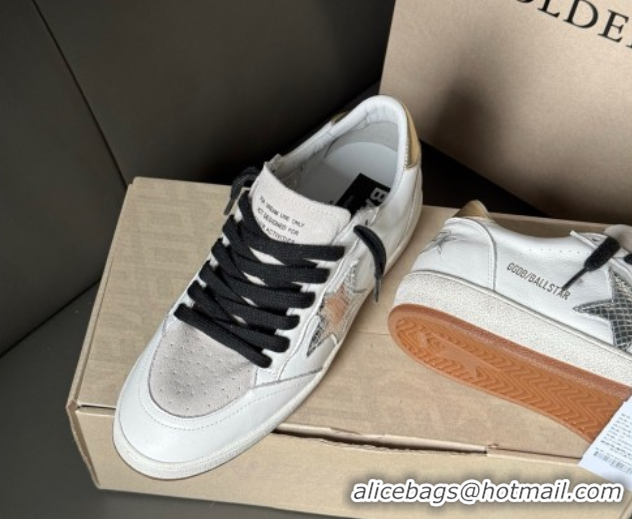 Big Discount Golden Goose Ball Star Sneakers in white leather and grey suede with metallic leather star 50605002