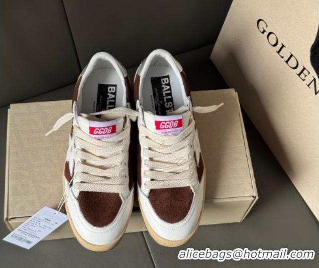 Shop Duplicate Golden Goose Ball Star Sneakers in White Leather and Brown Suede 50605003