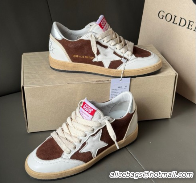 Shop Duplicate Golden Goose Ball Star Sneakers in White Leather and Brown Suede 50605003
