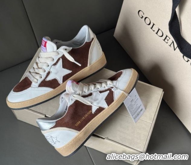 Shop Duplicate Golden Goose Ball Star Sneakers in White Leather and Brown Suede 50605003