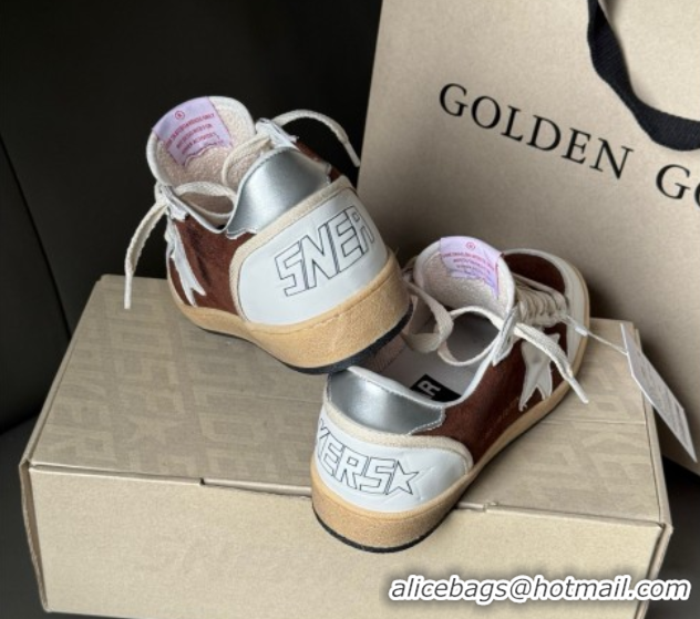 Shop Duplicate Golden Goose Ball Star Sneakers in White Leather and Brown Suede 50605003
