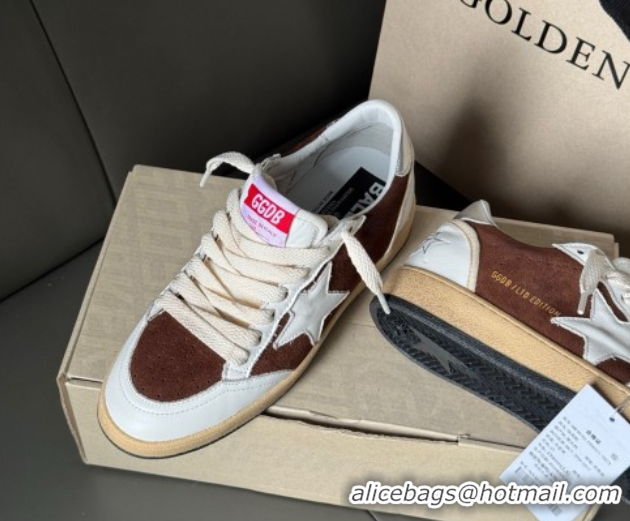 Shop Duplicate Golden Goose Ball Star Sneakers in White Leather and Brown Suede 50605003