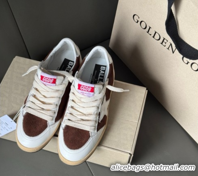 Shop Duplicate Golden Goose Ball Star Sneakers in White Leather and Brown Suede 50605003