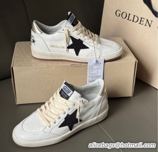 Charming Golden Goose Ball Star Sneakers in white leather with black glitter star 50605004