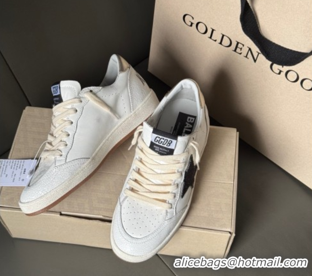 Charming Golden Goose Ball Star Sneakers in white leather with black glitter star 50605004