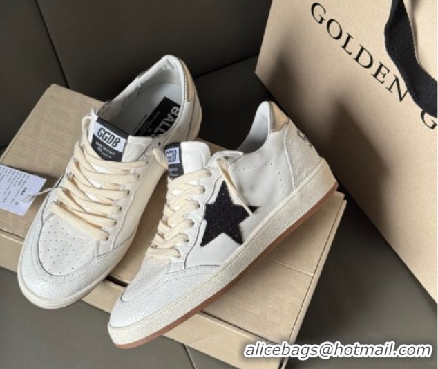 Charming Golden Goose Ball Star Sneakers in white leather with black glitter star 50605004