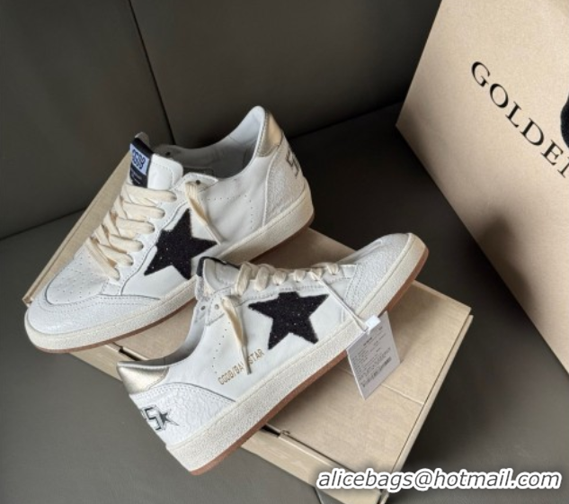 Charming Golden Goose Ball Star Sneakers in white leather with black glitter star 50605004