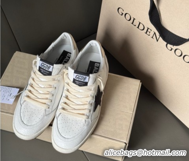 Charming Golden Goose Ball Star Sneakers in white leather with black glitter star 50605004