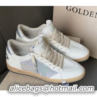 Good Quality Golden Goose Ball Star Sneakers in White Leather and Silver Glitters 0605006