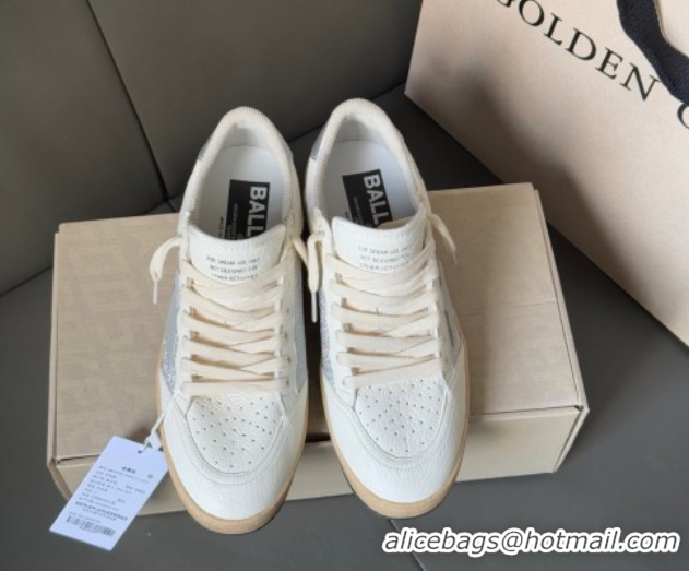 Good Quality Golden Goose Ball Star Sneakers in White Leather and Silver Glitters 0605006