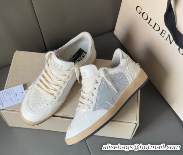Good Quality Golden Goose Ball Star Sneakers in White Leather and Silver Glitters 0605006