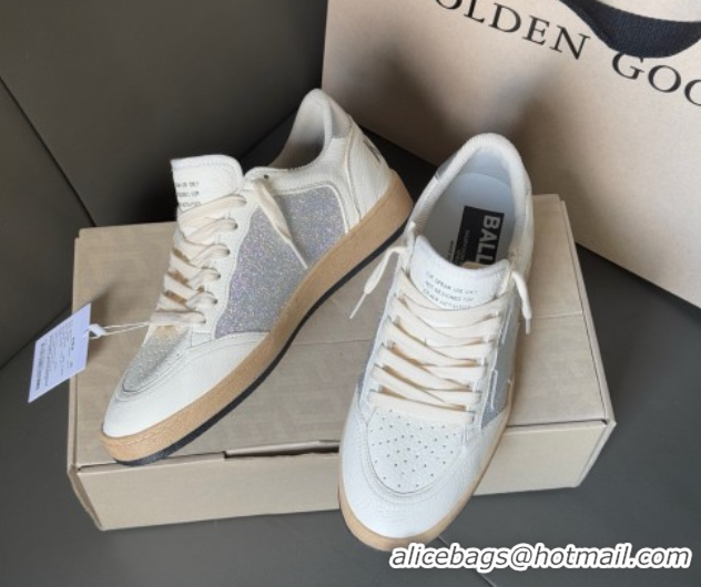 Good Quality Golden Goose Ball Star Sneakers in White Leather and Silver Glitters 0605006