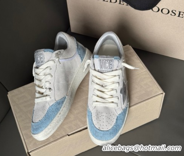 Best Grade Golden Goose Ball Star Sneakers LTD in suede with metallic leather star and denim inserts 0605007